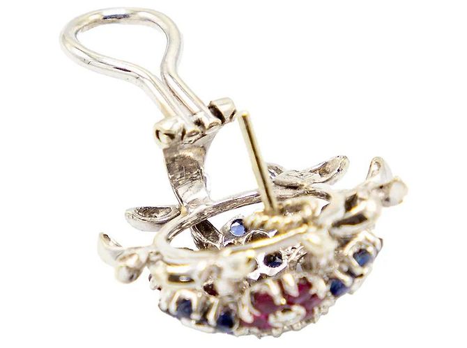 Autre Marque Orecchini a clip floreali in pietre preziose in oro bianco 18K degli anni '60 Multicolore - vista 8