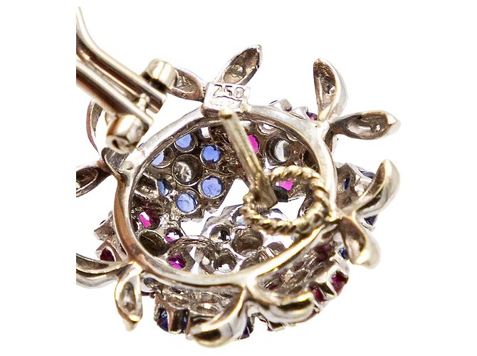 Autre Marque Orecchini a clip floreali in pietre preziose in oro bianco 18K degli anni '60 Multicolore - vista 9