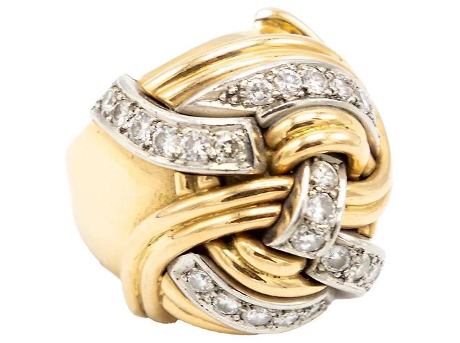 Autre Marque Anello a nodo in oro giallo 18K e diamanti - anni '40 D'oro - vista 10