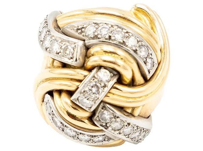 Autre Marque Anello a nodo in oro giallo 18K e diamanti - anni '40 D'oro - vista 4