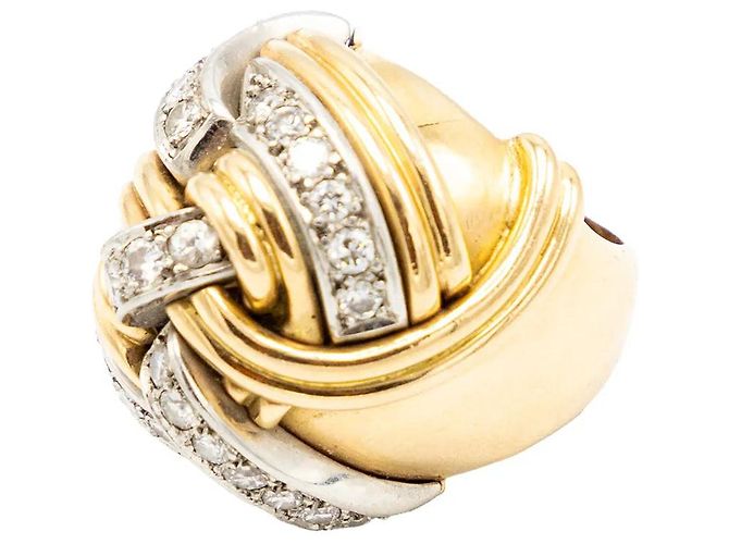 Autre Marque Anello a nodo in oro giallo 18K e diamanti - anni '40 D'oro - vista 5