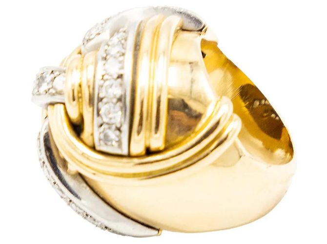 Autre Marque Anello a nodo in oro giallo 18K e diamanti - anni '40 D'oro - vista 6
