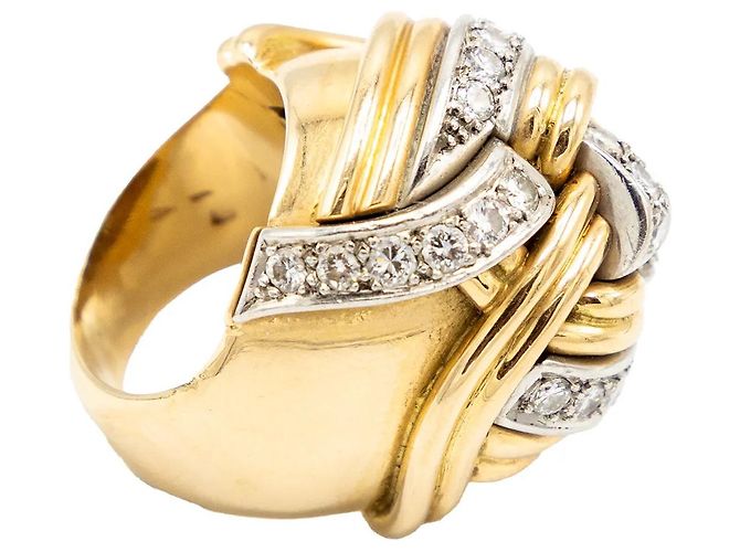 Autre Marque Anello a nodo in oro giallo 18K e diamanti - anni '40 D'oro - vista 9
