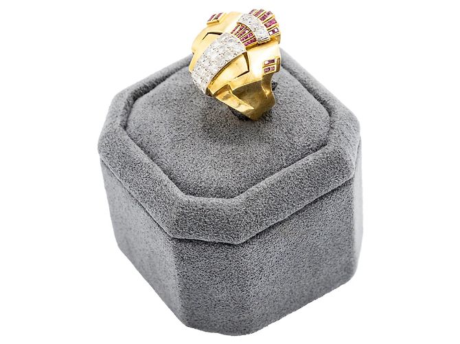 Autre Marque Anello cocktail retrò in oro 18K con diamanti e rubini Multicolore - vista 2