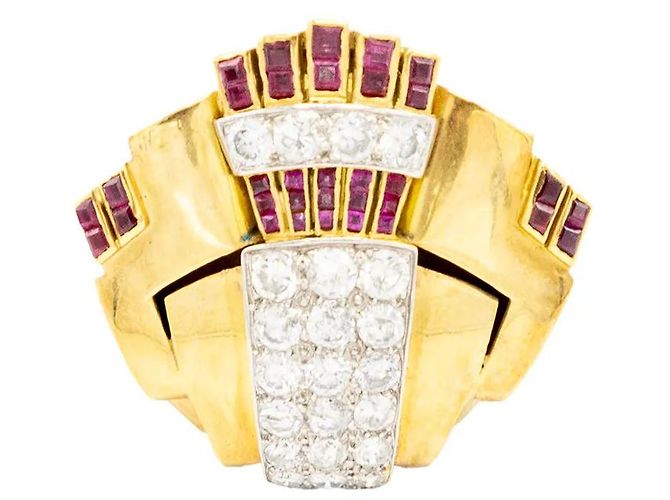 Autre Marque Anello cocktail retrò in oro 18K con diamanti e rubini Multicolore - vista 4