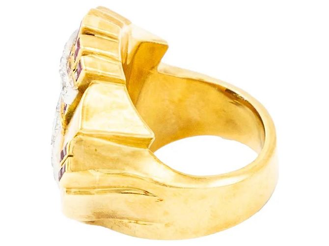 Autre Marque Anello cocktail retrò in oro 18K con diamanti e rubini Multicolore - vista 6