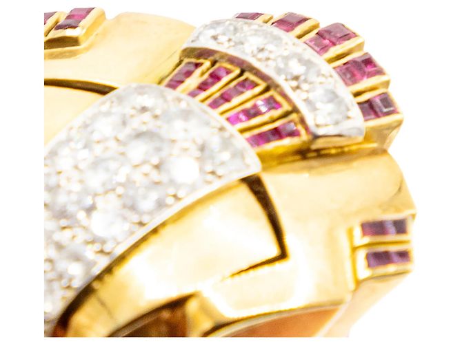 Autre Marque Anello cocktail retrò in oro 18K con diamanti e rubini Multicolore - vista 9