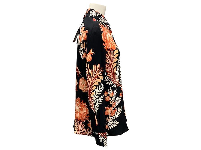 Blusa de seda crepé de chine estampada floral con dobladillo curvo Etro Negro Multi 2024 - vista 2