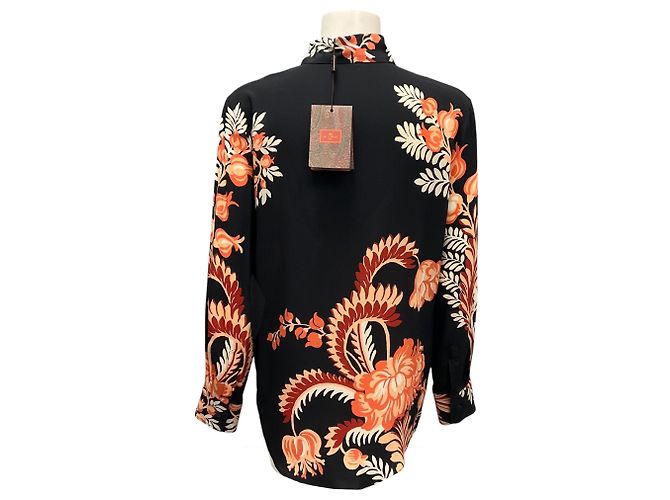 Blusa de seda crepé de chine estampada floral con dobladillo curvo Etro Negro Multi 2024 - vista 3