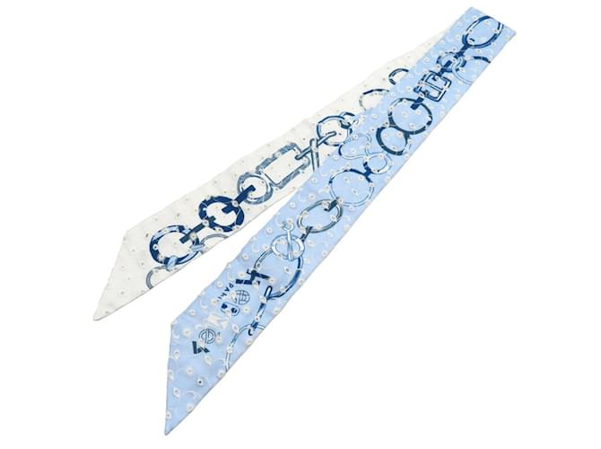 Hermès Twilly de Les Boucles Ricamo Inglese Sciarpa in Seta Blu - vista 3