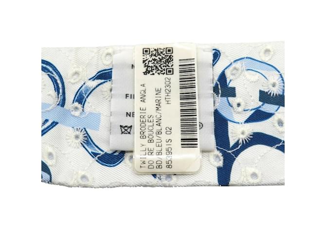Hermès Twilly de Les Boucles Ricamo Inglese Sciarpa in Seta Blu - vista 4