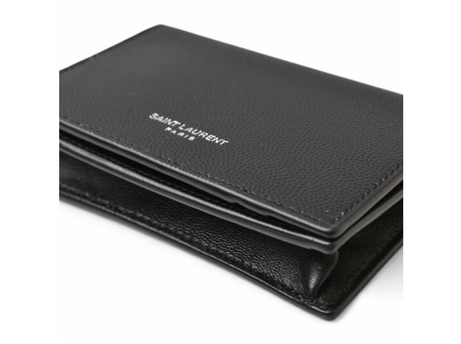 Portafoglio Saint Laurent in pelle nera Nero Argento - vista 5
