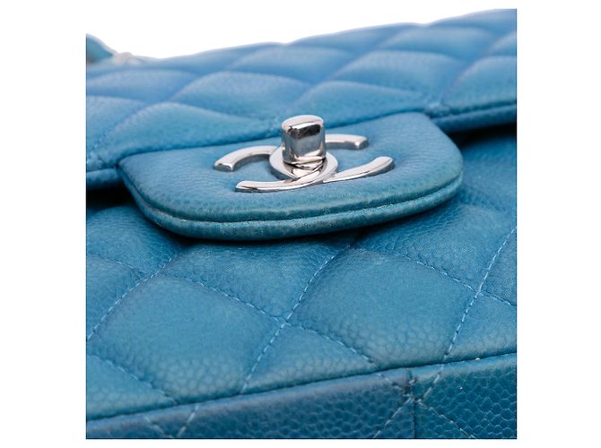 Chanel Blu Jumbo Classico Caviar Doppio Flap - vista 13