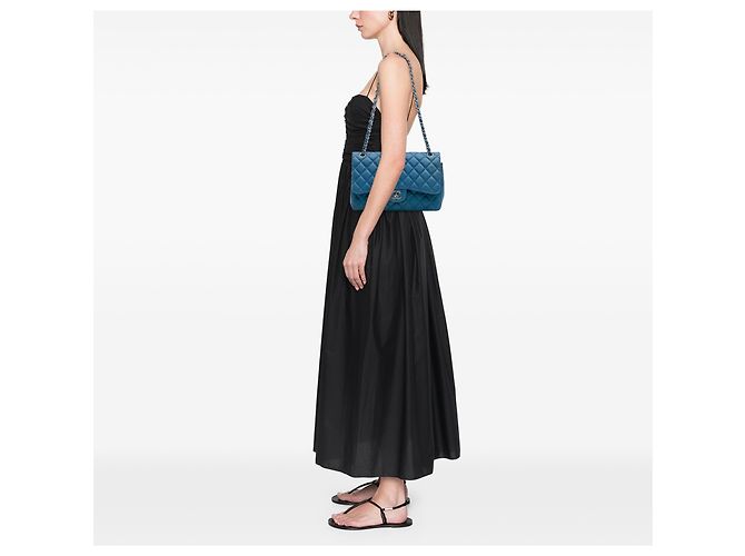 Chanel Blu Jumbo Classico Caviar Doppio Flap - vista 14