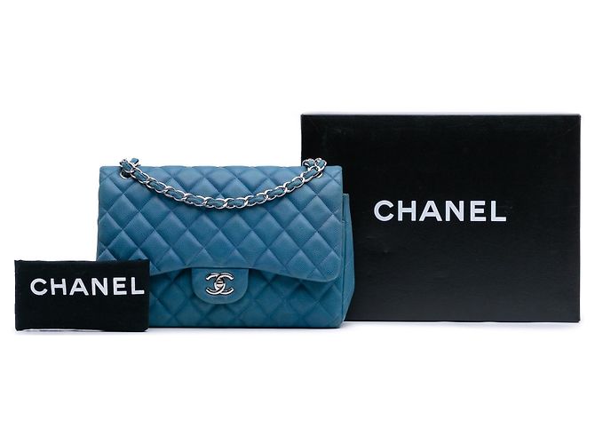 Chanel Blu Jumbo Classico Caviar Doppio Flap - vista 15
