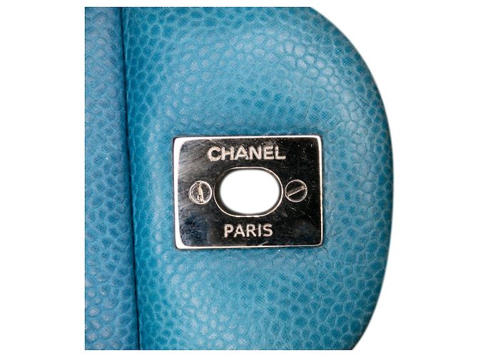 Chanel Blu Jumbo Classico Caviar Doppio Flap - vista 9