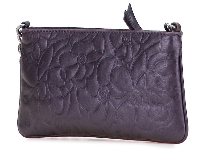 Pochete de corrente Camélia em couro de cordeiro roxo da Chanel - vista 2