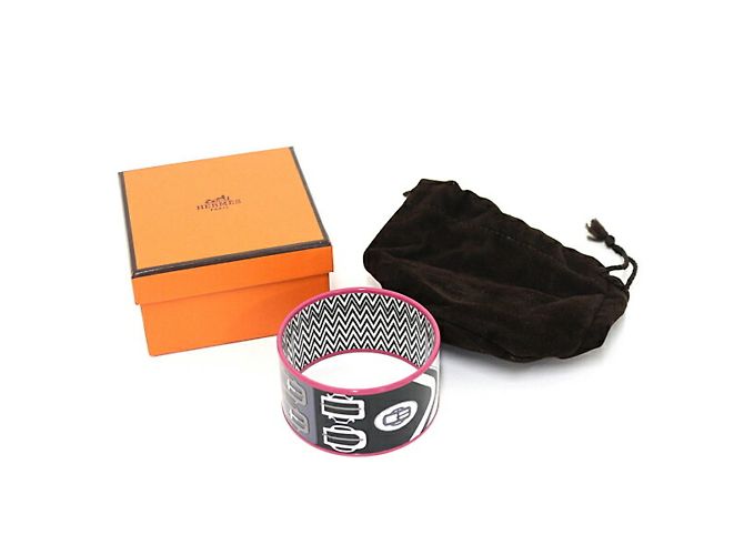Hermès Hermes Email Bouclerie Moderne Charm-Armband Schwarz Pink Weiß - Ansicht 6