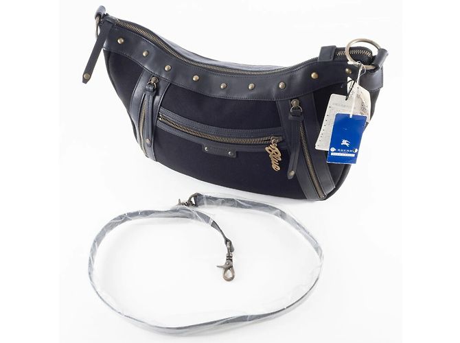 Borsa a spalla in tela e pelle nera Burberry Nero - vista 10