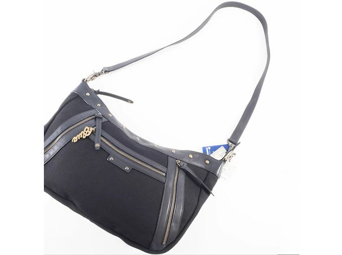 Borsa a spalla in tela e pelle nera Burberry Nero - vista 19