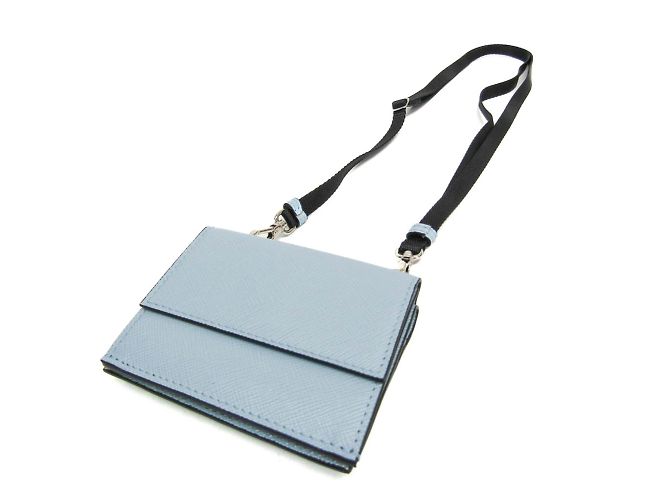 Tarjetero Saffiano de Prada con correa para el cuello Azul - vista 3