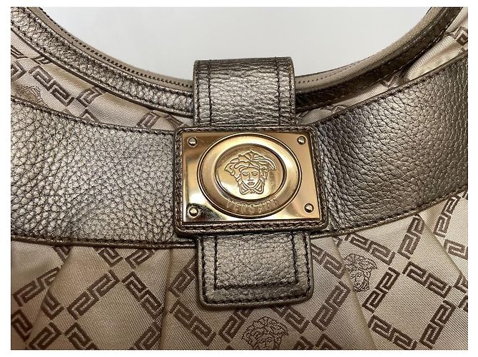 Borsa a mano Versace in tela beige - vista 6