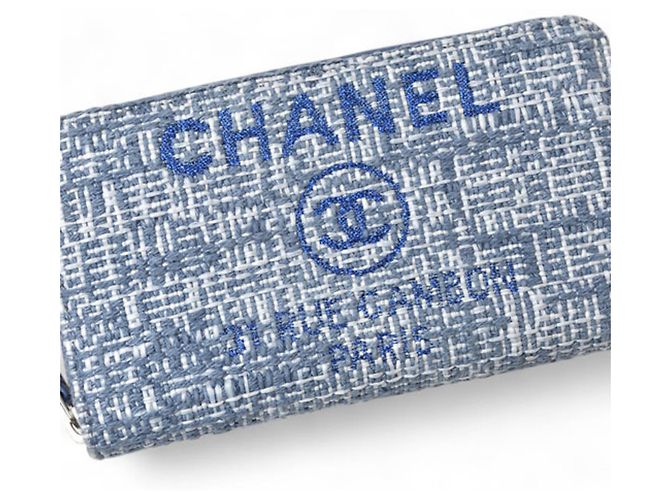 Cartera bi-fold de tweed azul Deauville de Chanel - vista 3