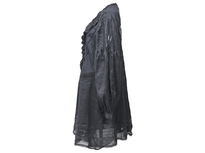 Isabel Marant Rowina Mini Kleid aus schwarzem Ramie - Ansicht 2