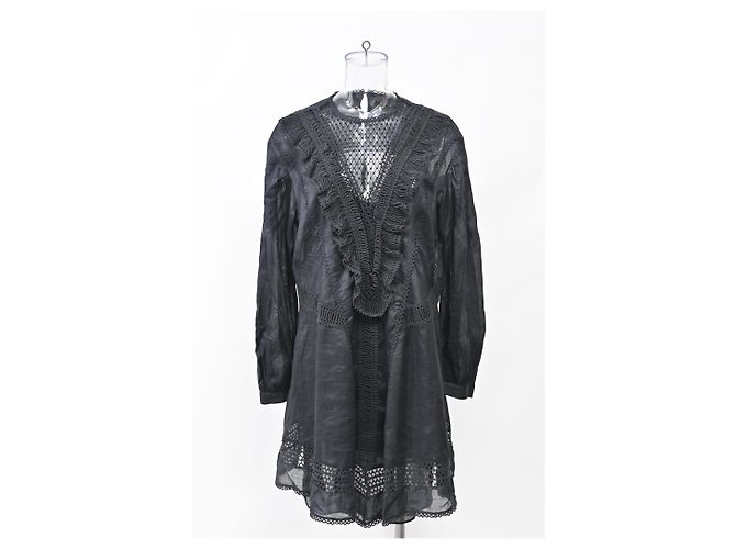 Isabel Marant Rowina Mini Kleid aus schwarzem Ramie - Ansicht 6