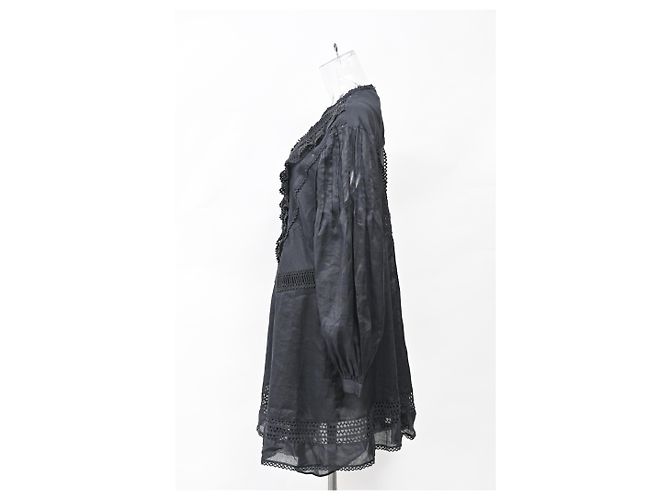 Isabel Marant Rowina Mini Kleid aus schwarzem Ramie - Ansicht 7