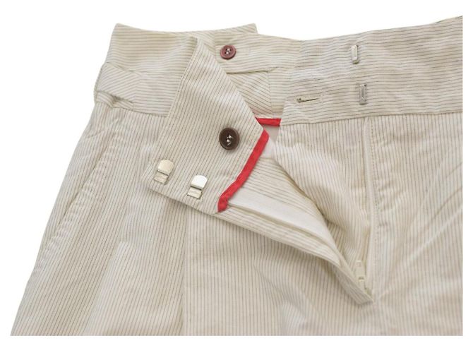 Paul Smith White and Grey Striped Cotton Straight Leg Trousers 42 - view 4