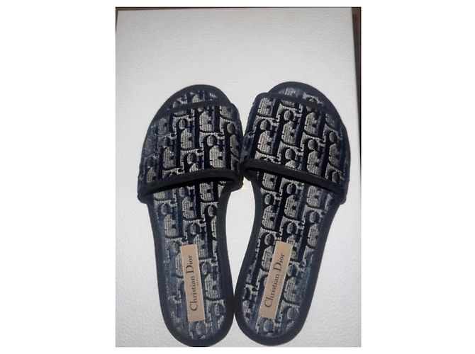 Dior Chez Moi Samt Mules Oblique Monogramm Dunkelblau Marineblau - Ansicht 2