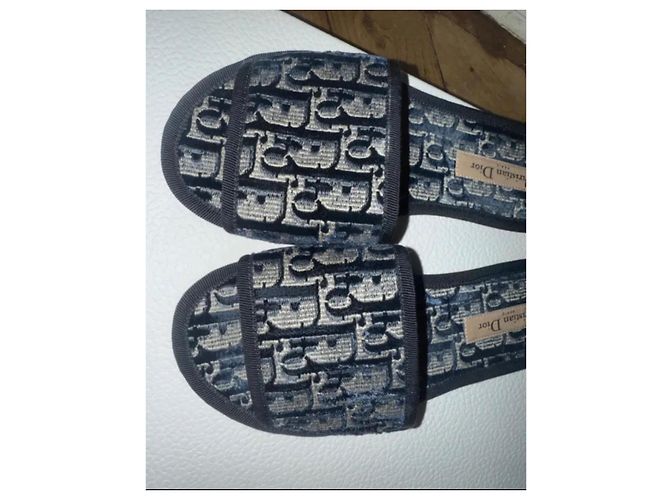 Dior Chez Moi Samt Mules Oblique Monogramm Dunkelblau Marineblau - Ansicht 4