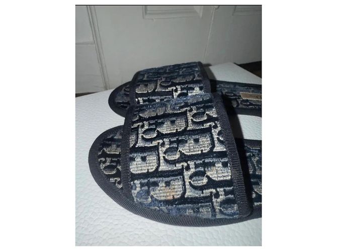 Dior Chez Moi Samt Mules Oblique Monogramm Dunkelblau Marineblau - Ansicht 7