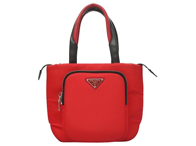 PRADA Borsa a mano in nylon rosso argento Auth 123522V - vista 13