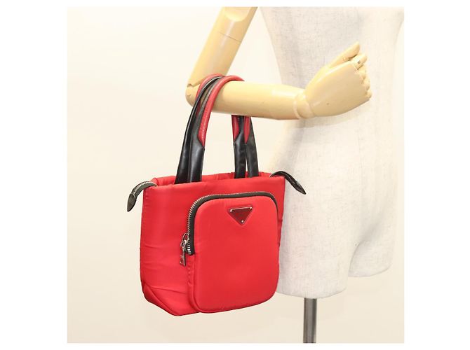PRADA Borsa a mano in nylon rosso argento Auth 123522V - vista 25