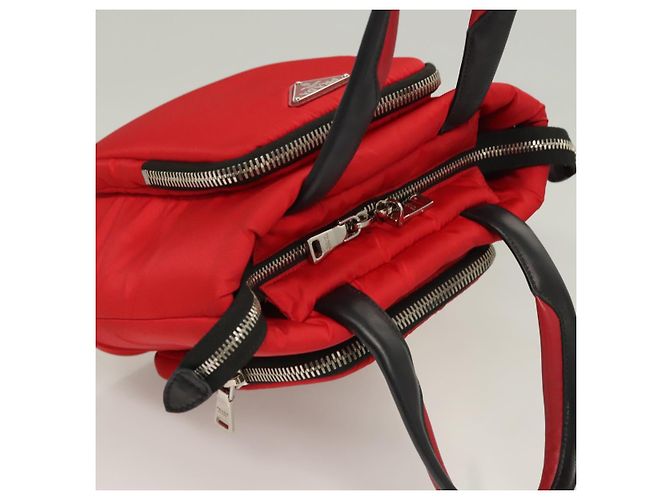 PRADA Borsa a mano in nylon rosso argento Auth 123522V - vista 6