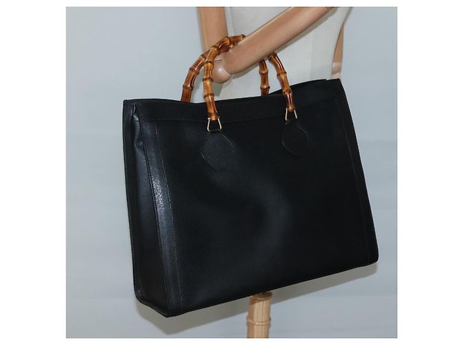 Borsa a mano in pelle Gucci Bamboo nera e oro 002 1186 0259 Auth mr1334 Nero D'oro - vista 23