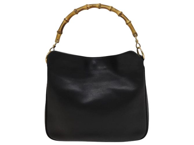 Borsa a mano in pelle GUCCI Bamboo 2 vie nera oro 001 1638 Auth ep9053 Nero D'oro - vue 13