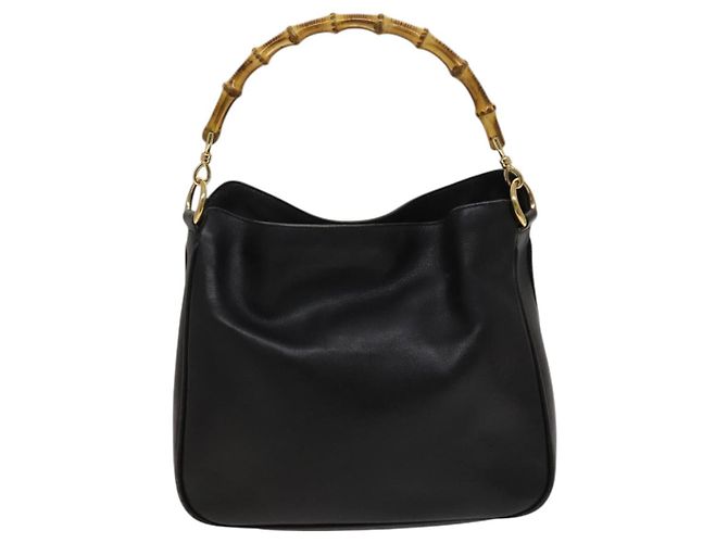 Borsa a mano in pelle GUCCI Bamboo 2 vie nera oro 001 1638 Auth ep9053 Nero D'oro - vista 2