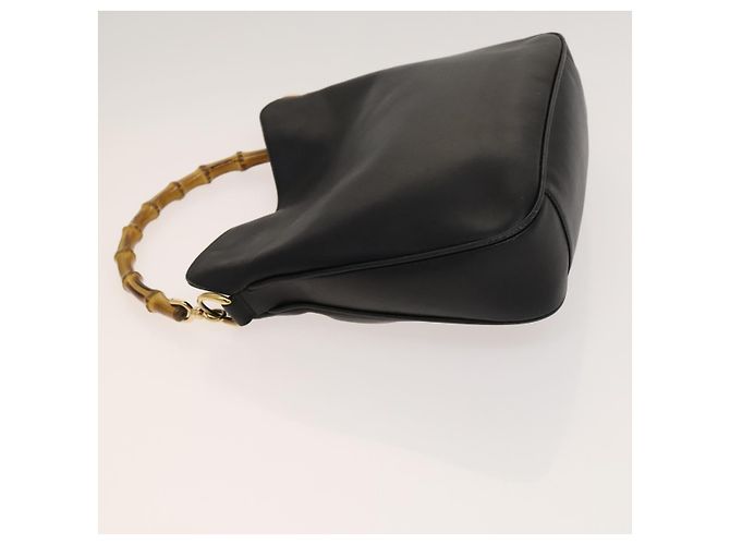 Borsa a mano in pelle GUCCI Bamboo 2 vie nera oro 001 1638 Auth ep9053 Nero D'oro - vista 4