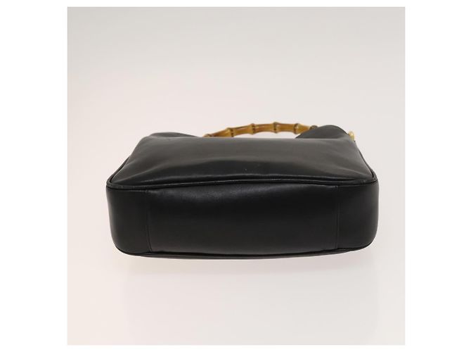 Borsa a mano in pelle GUCCI Bamboo 2 vie nera oro 001 1638 Auth ep9053 Nero D'oro - vue 5