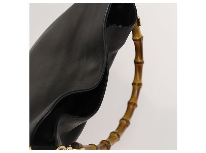 Borsa a mano in pelle GUCCI Bamboo 2 vie nera oro 001 1638 Auth ep9053 Nero D'oro - vue 6