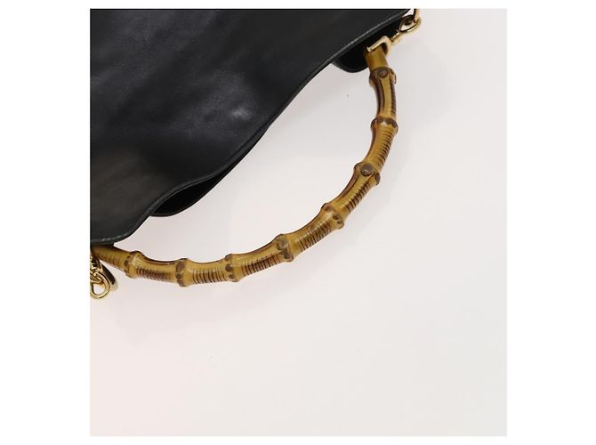 Borsa a mano in pelle GUCCI Bamboo 2 vie nera oro 001 1638 Auth ep9053 Nero D'oro - vue 7