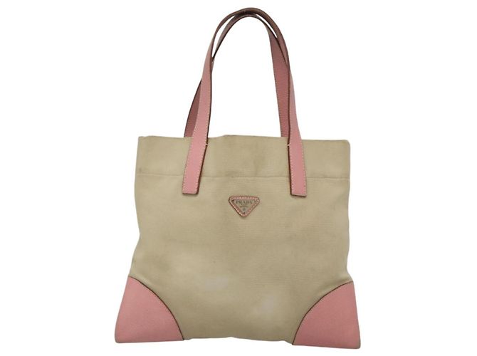 PRADA Tote Bag aus Canvas Beige Silber Authentisch 126135 - Ansicht 13