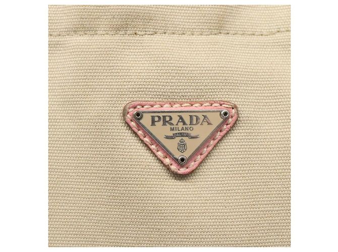 PRADA Tote Bag aus Canvas Beige Silber Authentisch 126135 - Ansicht 17