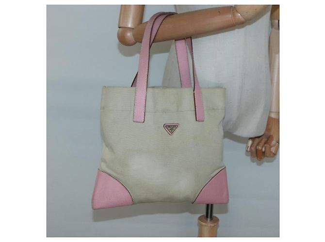 PRADA Tote Bag aus Canvas Beige Silber Authentisch 126135 - Ansicht 21