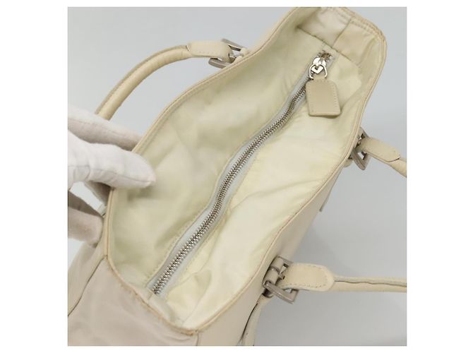 PRADA Schultertasche aus Leder Nylon Weiß Silber Authentisch bs26360 - Ansicht 6