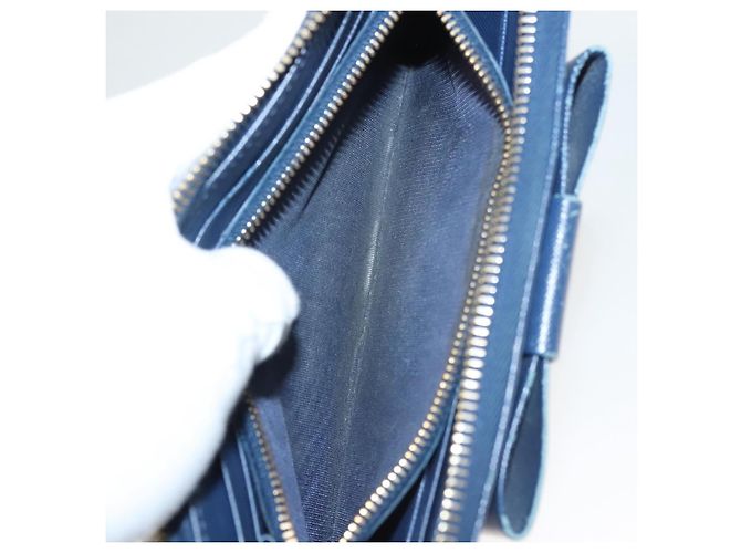 Saffiano PRADA Cartera Larga de Cuero Safiano Azul Auth 121255 - vista 10