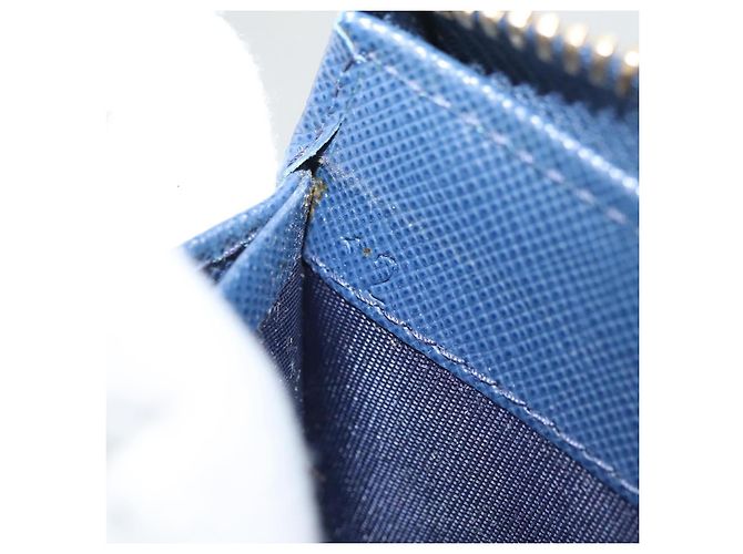 Saffiano PRADA Cartera Larga de Cuero Safiano Azul Auth 121255 - vista 11